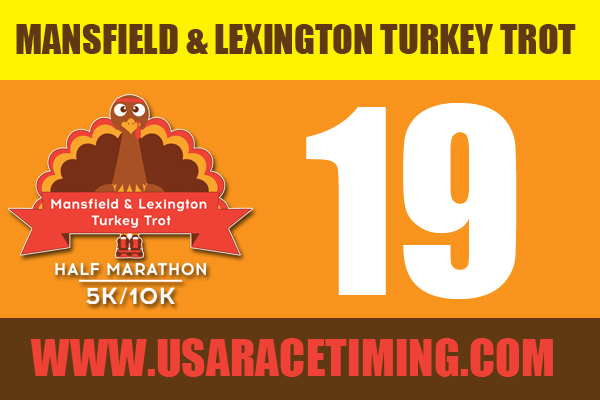 Mansfield and Lexington Turkey Trot Custom Race Bib - Best Participant Race Swag - 5k, 10k, Half Marathon and Kids Fun Run - Chip Timed Race and Instant Results