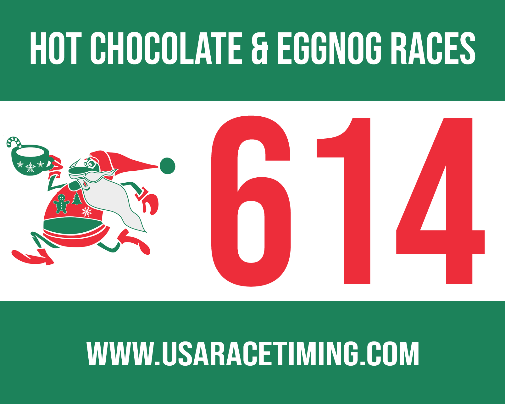 Hot Chocolate & Eggnog Races Custom Full Color Race Bib - Running Santa